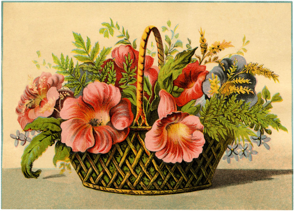 vintage pink flower basket image