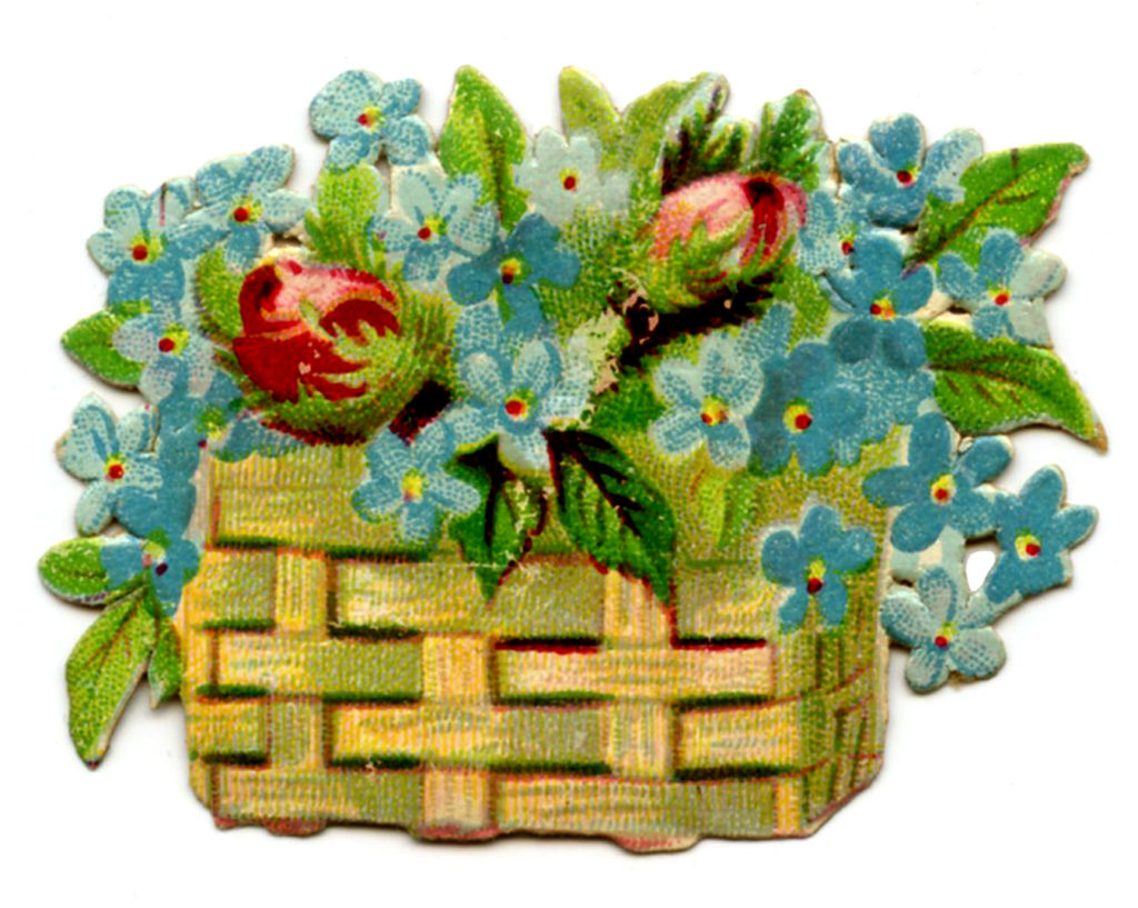 floral basket roses blue flowers clipart