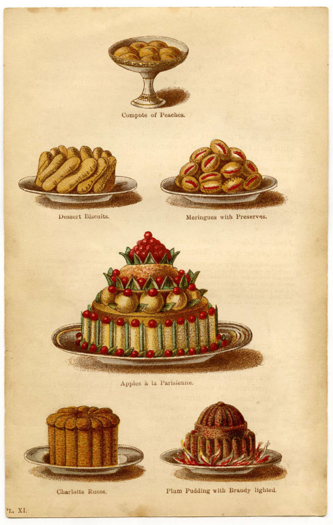 vintage French plum pudding illustration