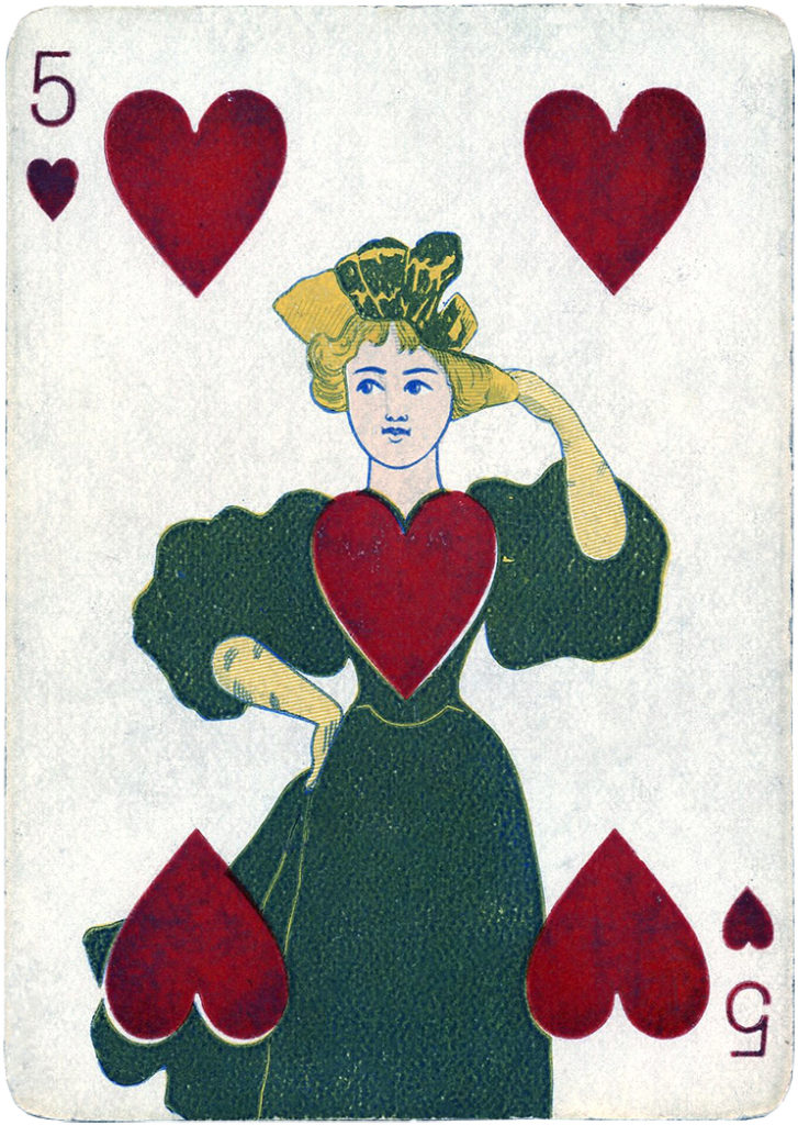 vintage playing card lady hearts illustration