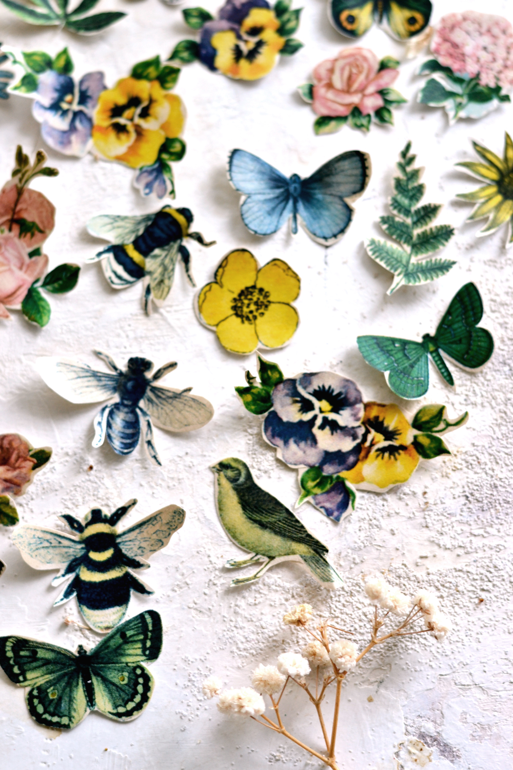 22 Vintage stickers flowers, butterfly