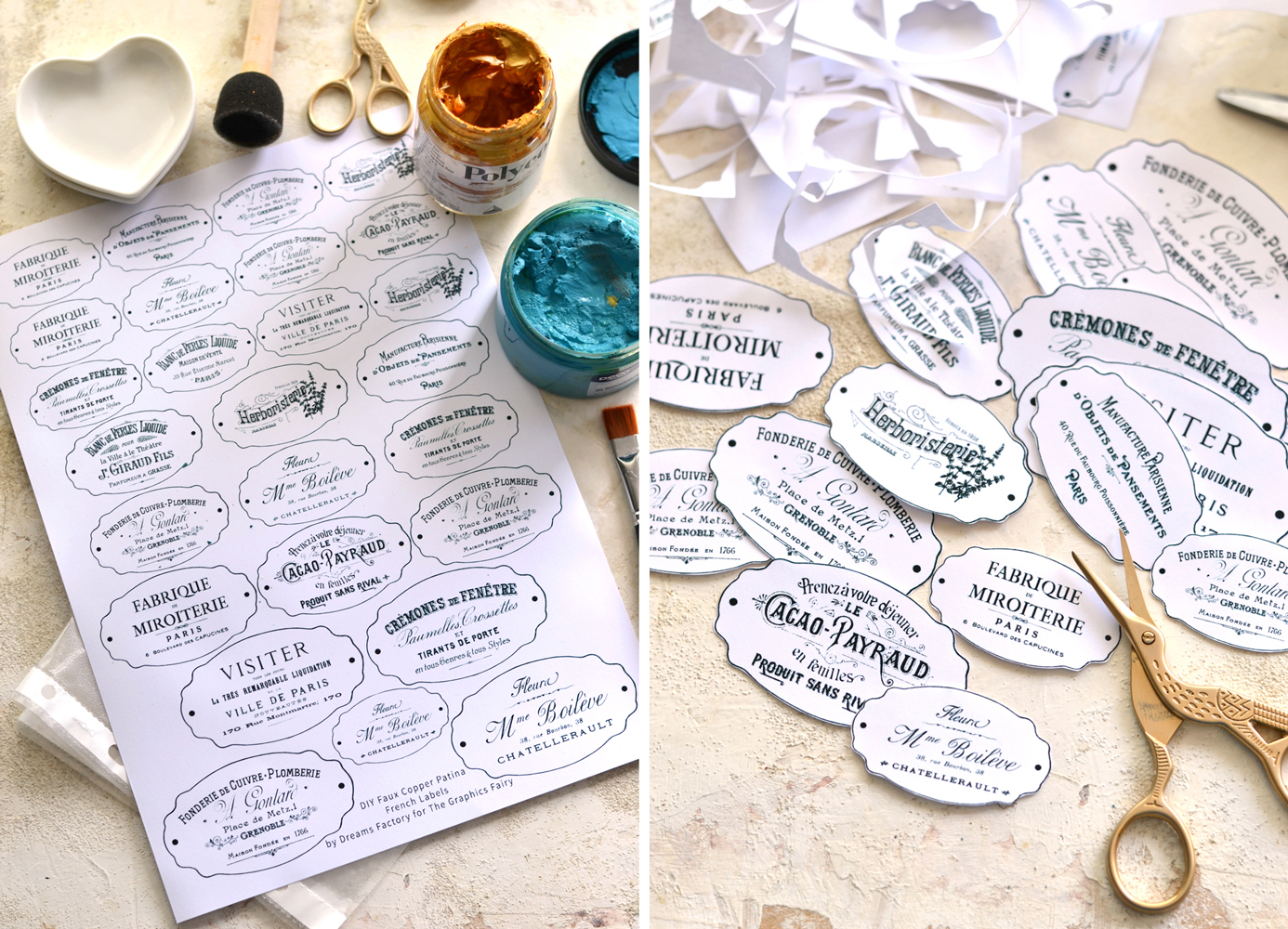 DIY Faux Blue Patina French Labels