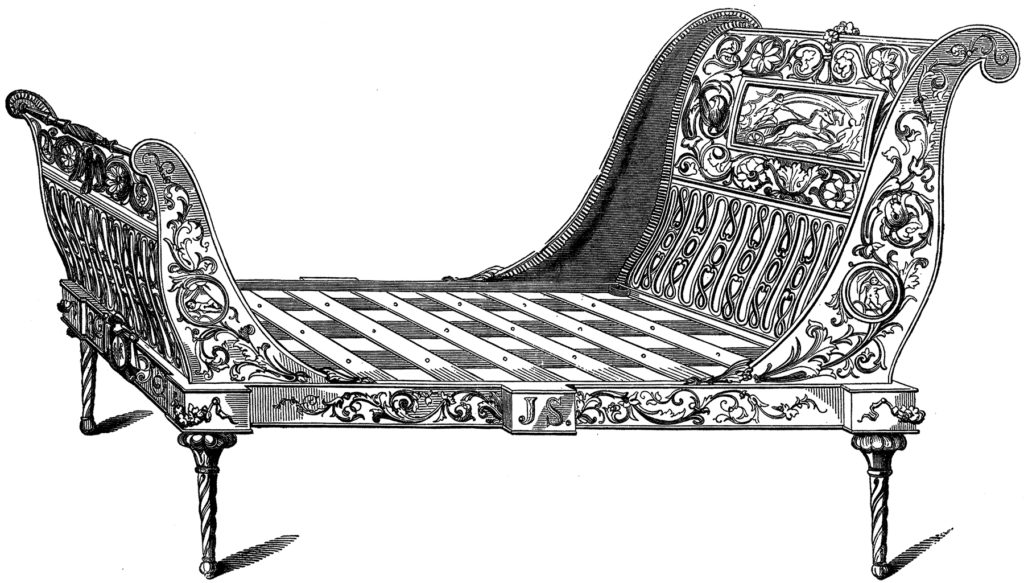 antique sleigh bed illustration