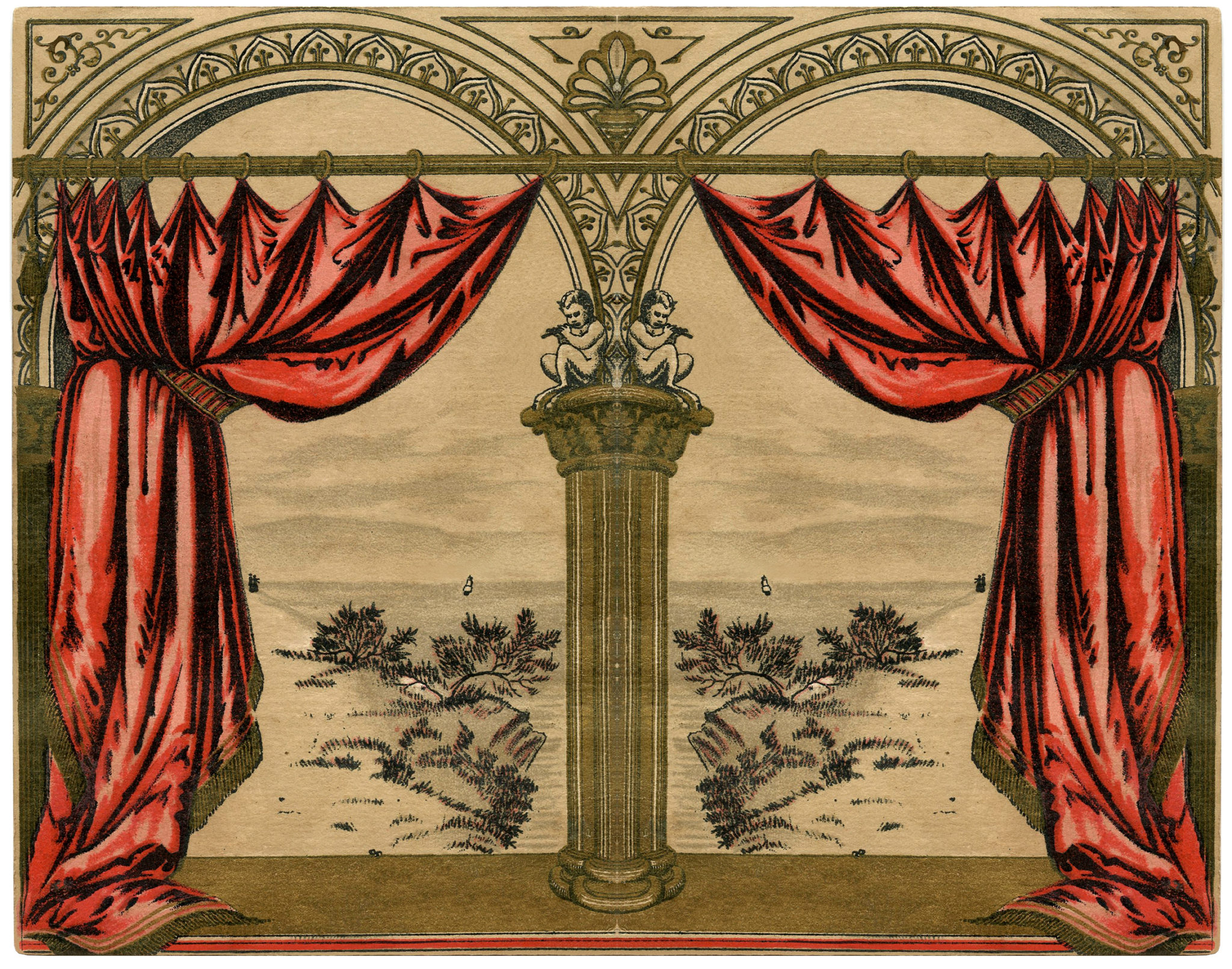 12 Victorian Curtain Images The Graphics Fairy   Vintage Red Drapes GraphicsFairy 2048x1611 