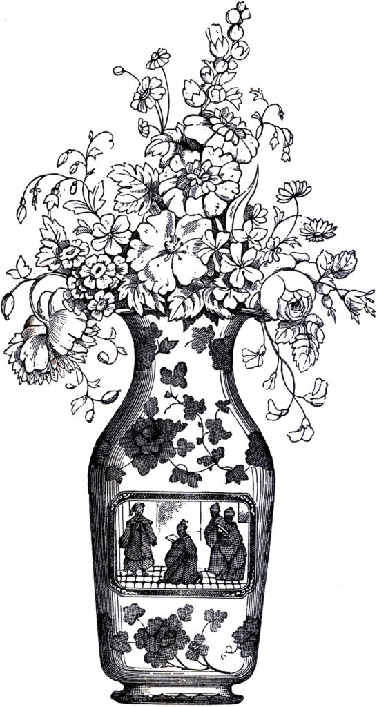 vintage black white floral vase clipart