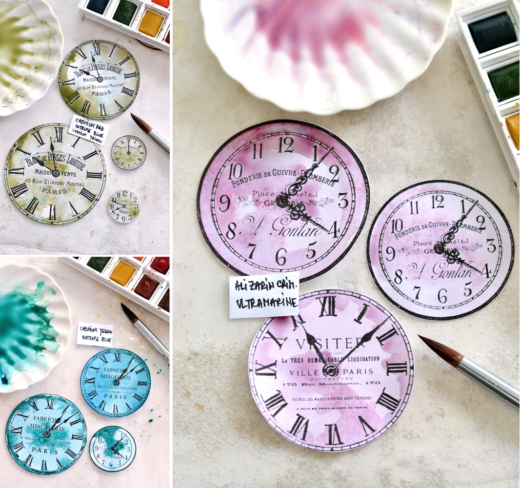 clock faces with watercolor paints