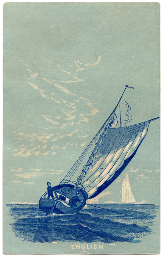 vintage blue English sailboat image