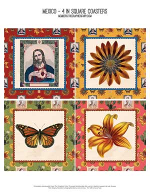 Mexico themed collage with flowers and jesus