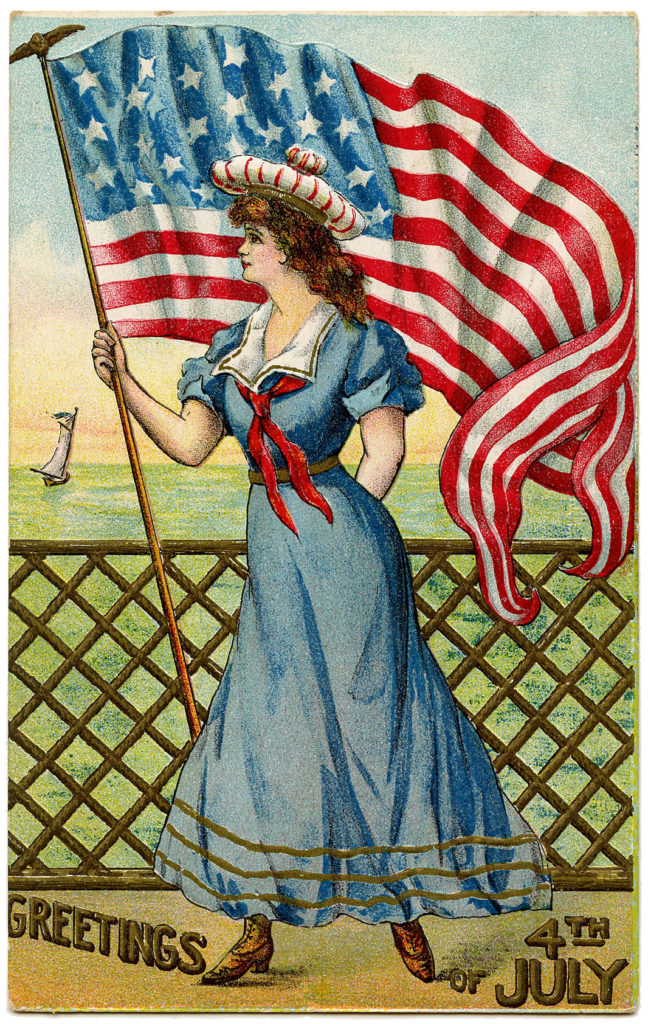 Vintage Patriotic Sailor Girl Flag Image