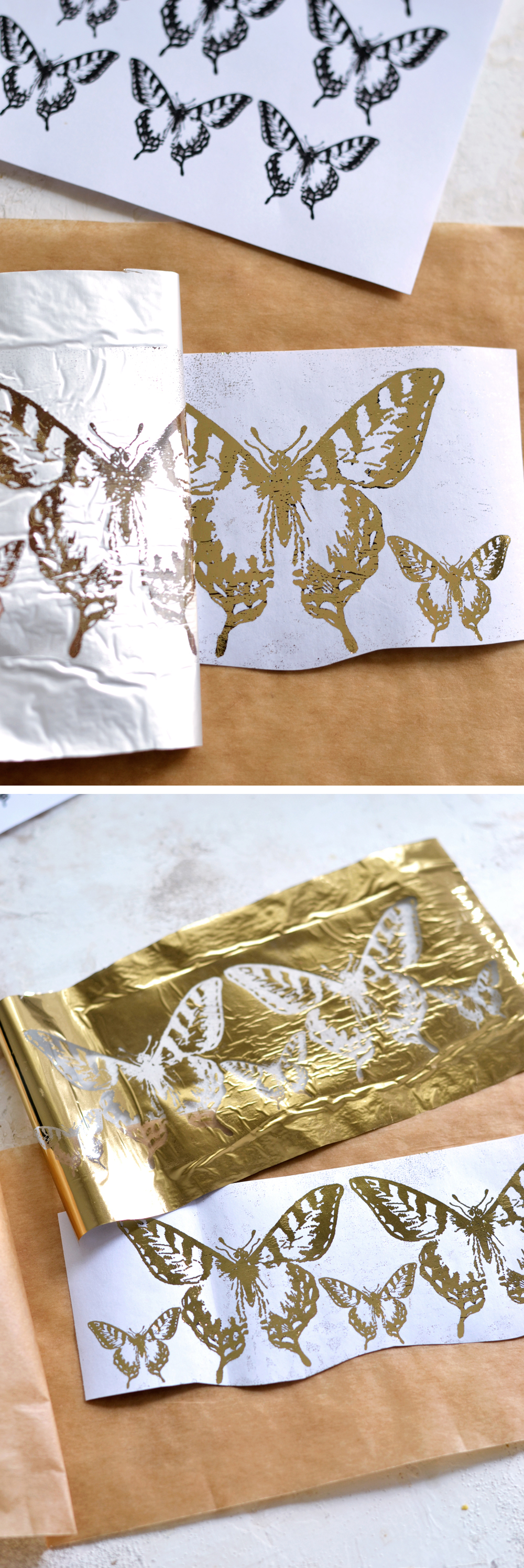 Adding gold foil to butterflies