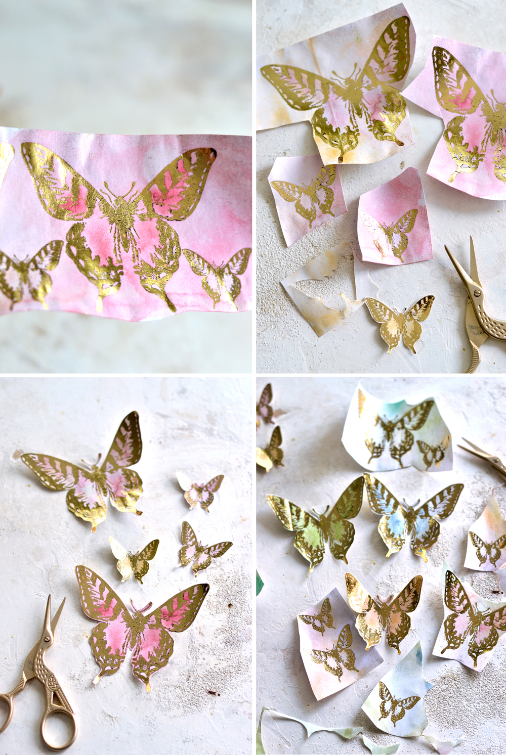 cutting out gold butterflies