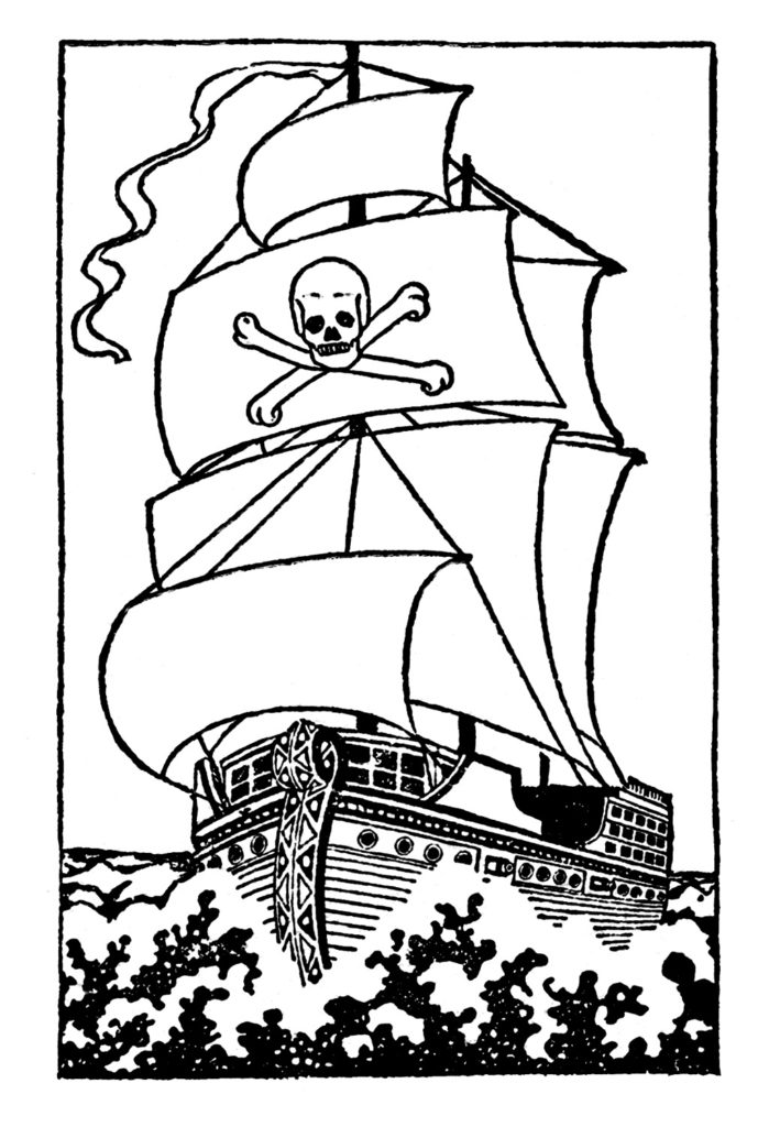 pirate ship black white clipart