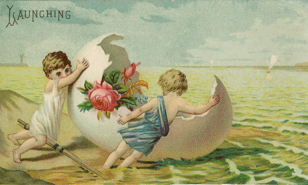 egg boat kids beach illustration