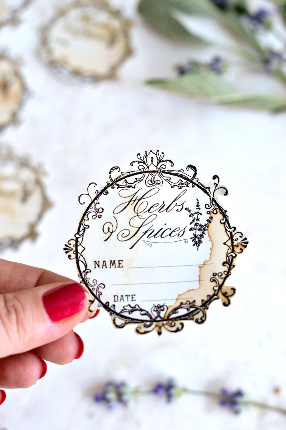 Tea Stained herb labels