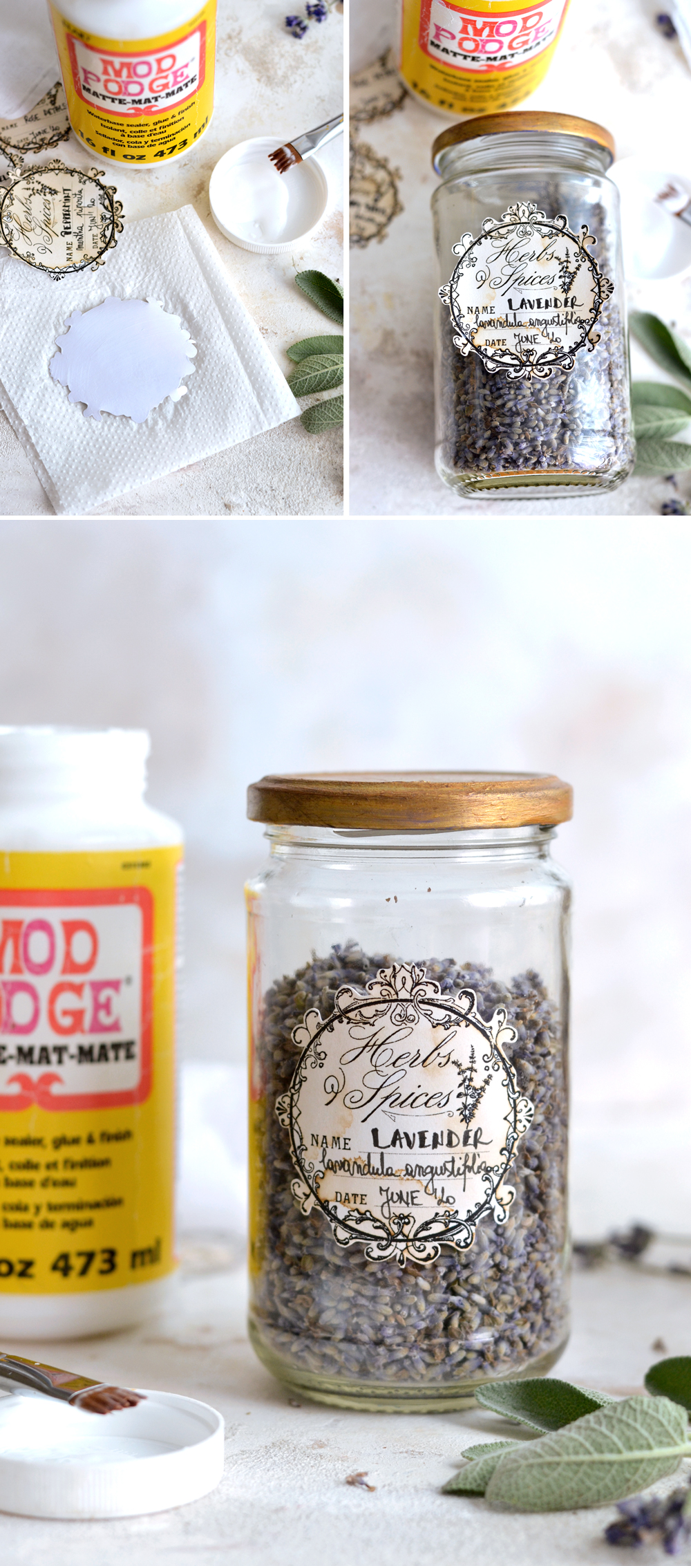 Jar with lavender and mod podge