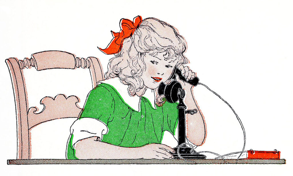 vintage telephone girl talking illustration