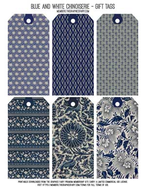 blue Chinoiserie collage tags