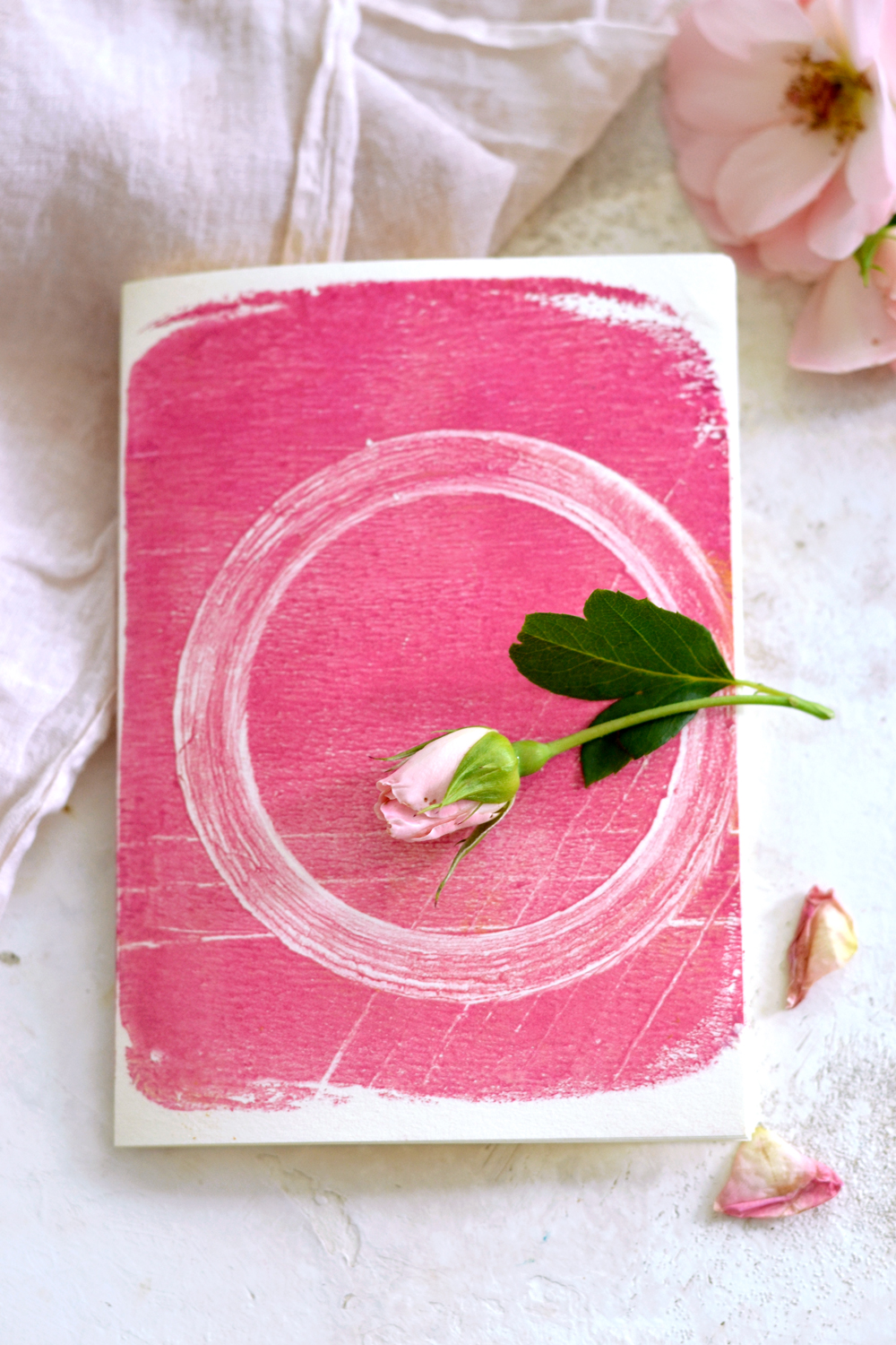 Gel print cards with circles and rose
