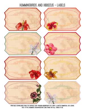 Hummingbird Collage with flowers labels
