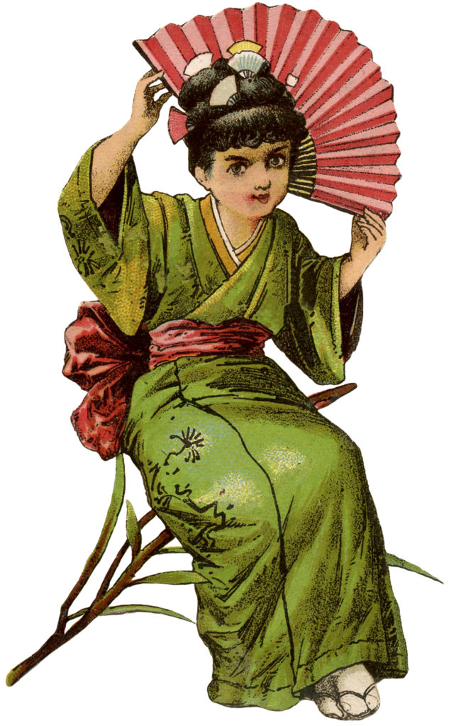 girl kimono fan clipart