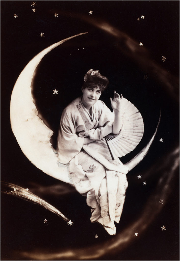 vintage lady moon kimono fan photograph image