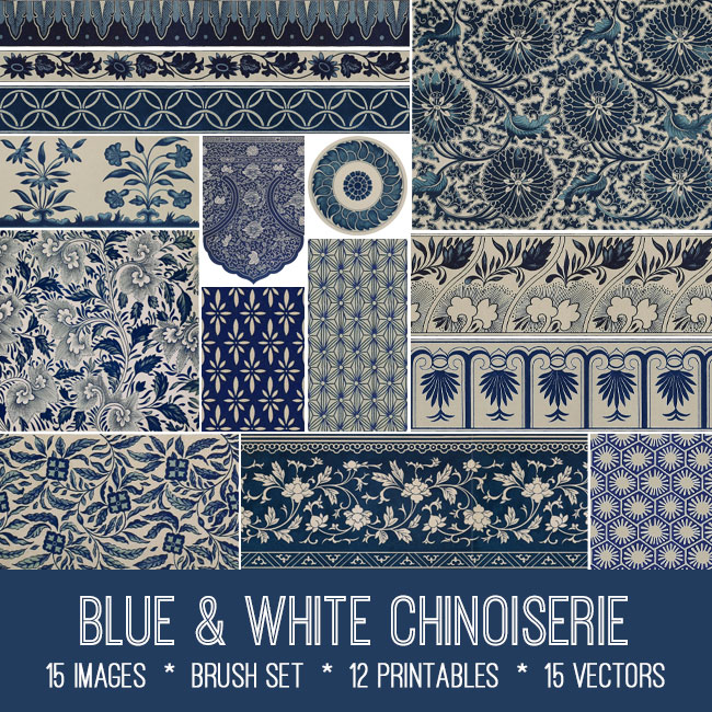 blue white chinoiserie vintage images