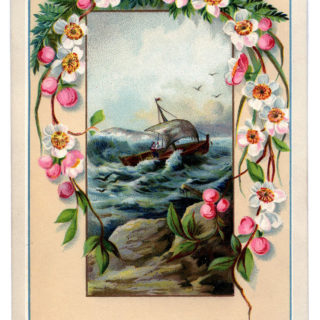 framed ship sea flowers image