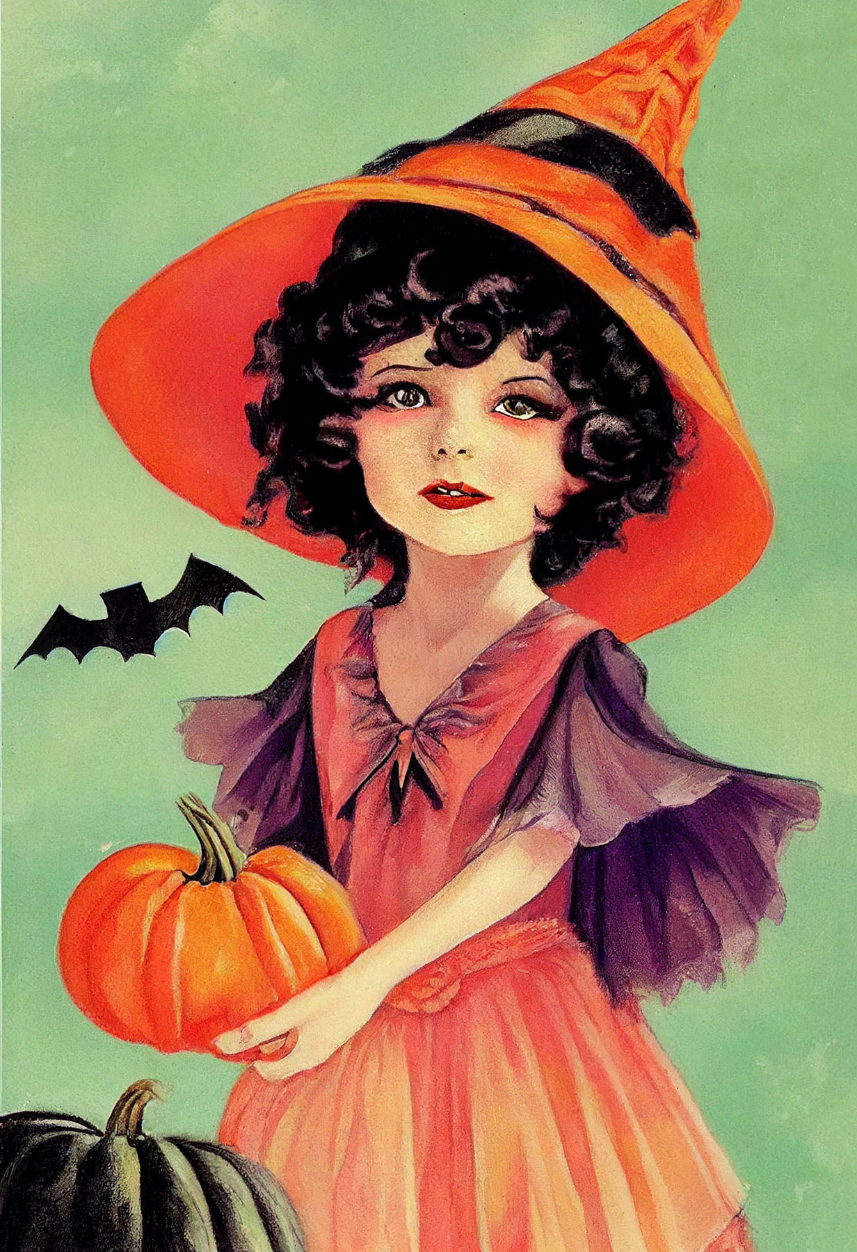 Halloween Cute Witch with Orange Dress