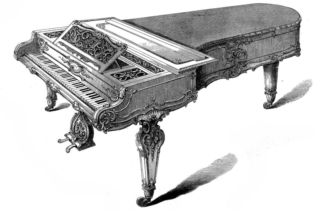 Victorian grand piano harpsichord image