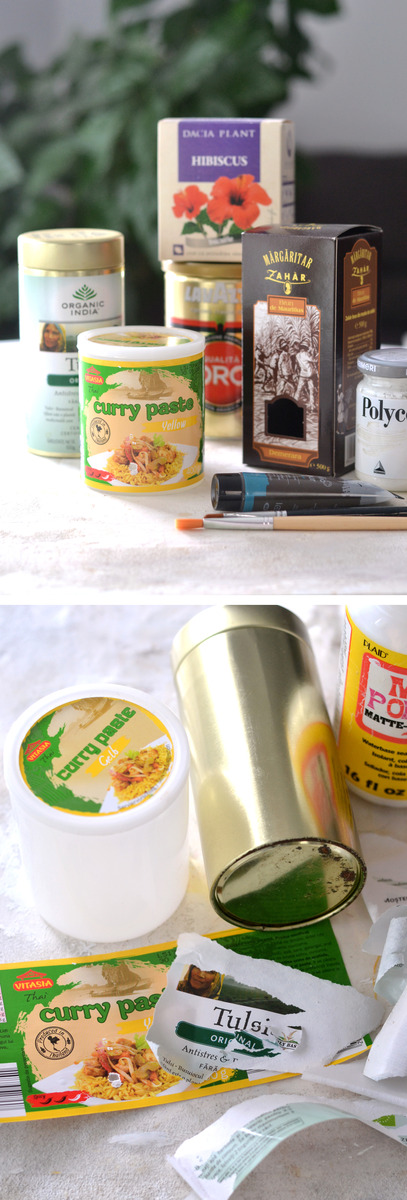 tin cans and coffee boxes for crafts