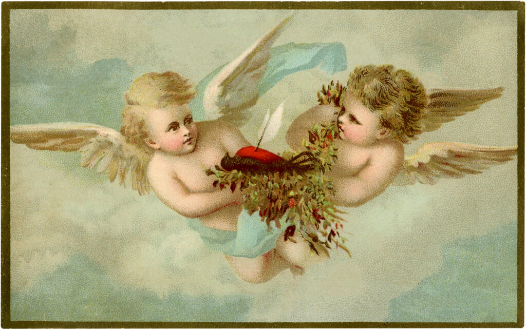 vintage cherubs robin nest illustration