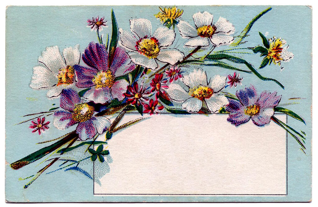 vintage blue calling card purple flowers image