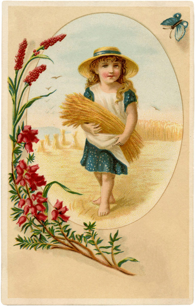 vintage wheat harvest girl image