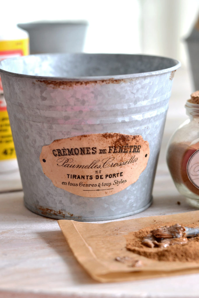 galvanized pots with rust labels