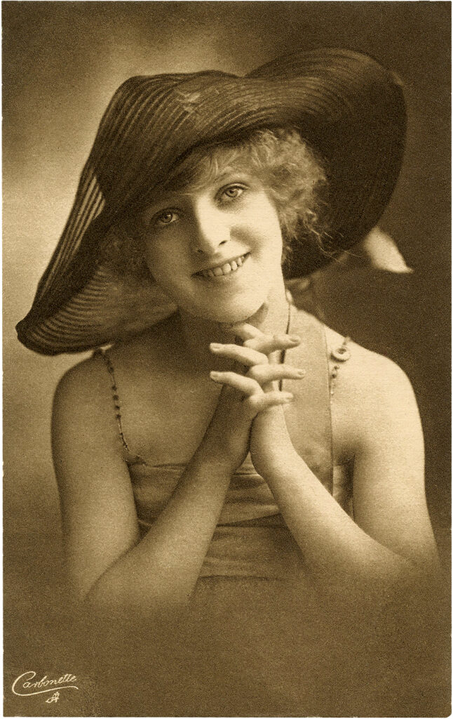 vintage postcard girl hat photograph image