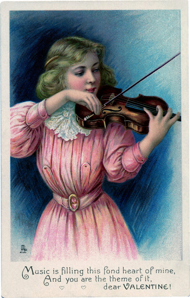 girl woman playing violin vintage illustration