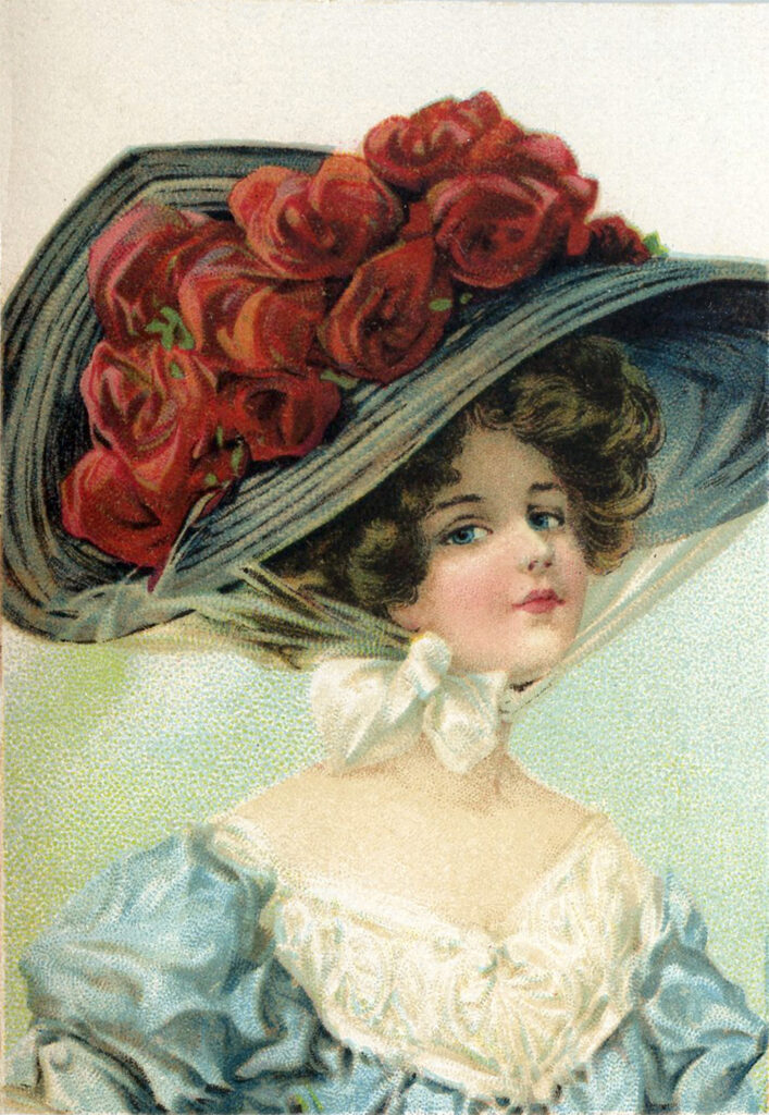 Victorian hat lady roses image