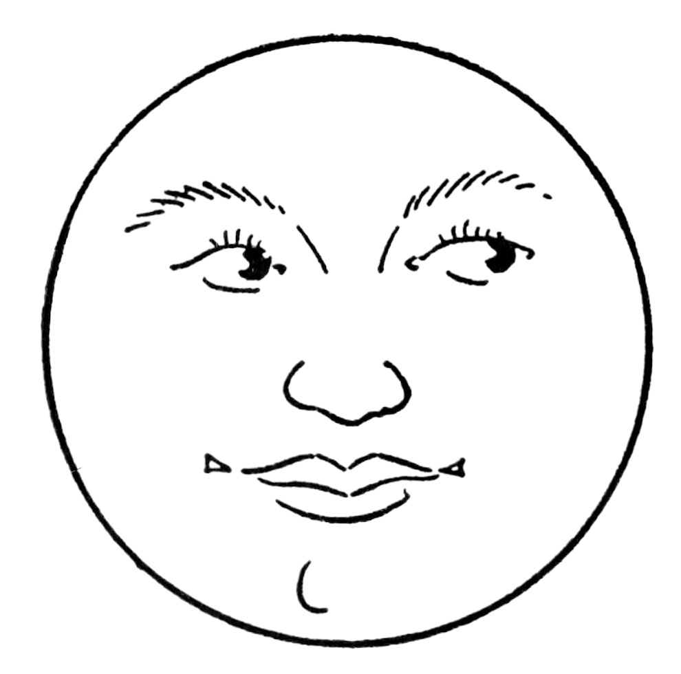 full moon drawing with face