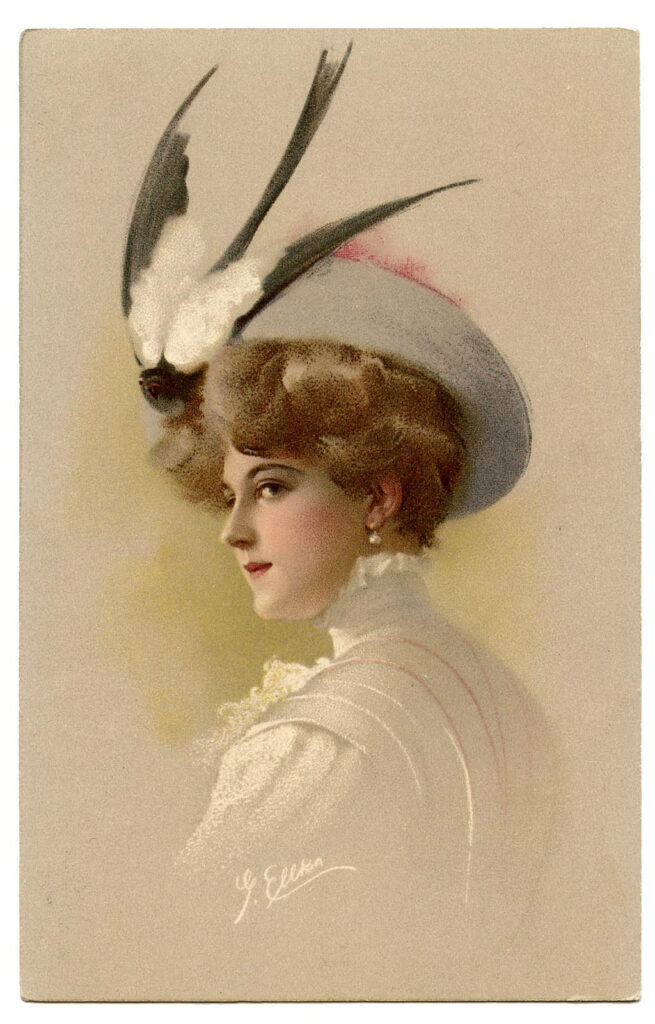 hat bird feathers woman image