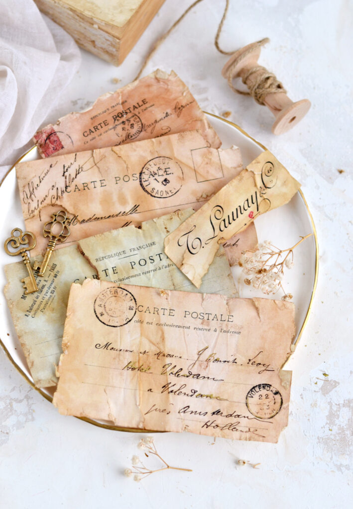 antique papers on a dish