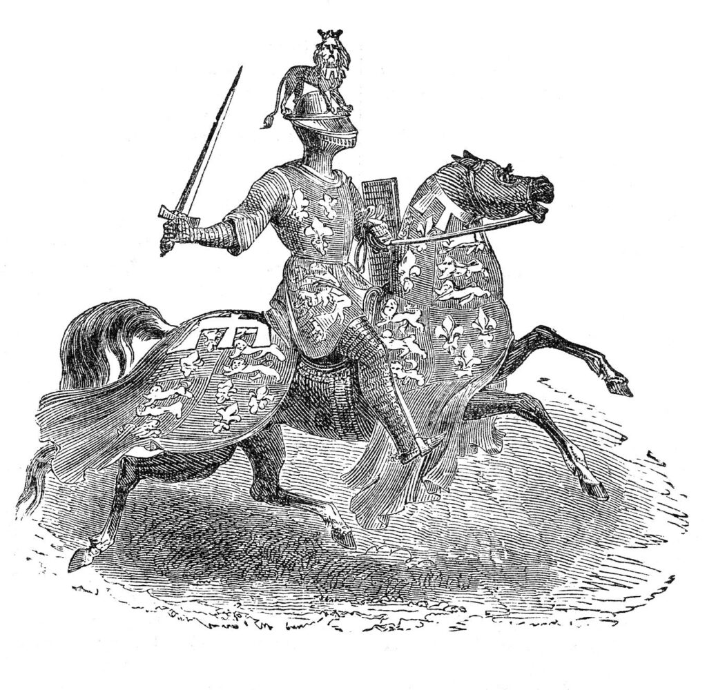 knight on horseback sword armor vintage image