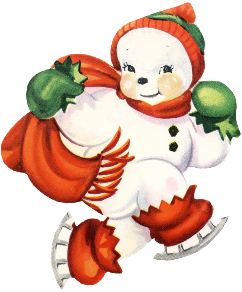 snowman ice skates retro illustration