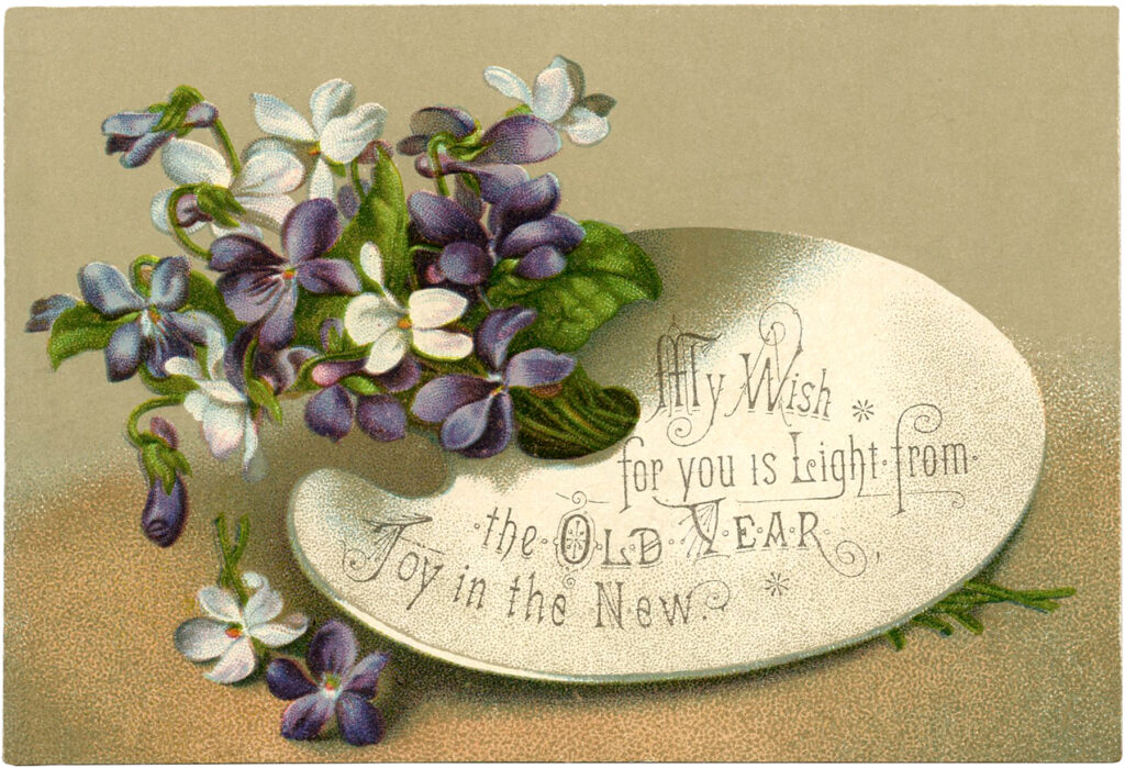 floral new year card violets clipart