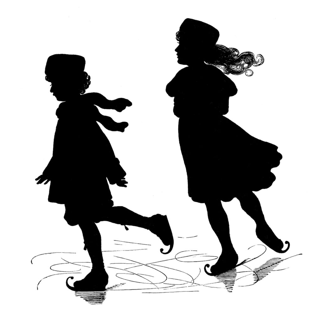 ice skater kids silhouette clip art