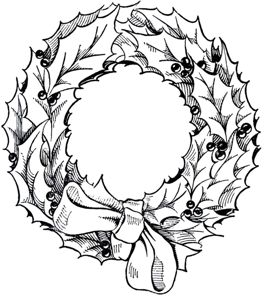 vintage holly wreath clipart