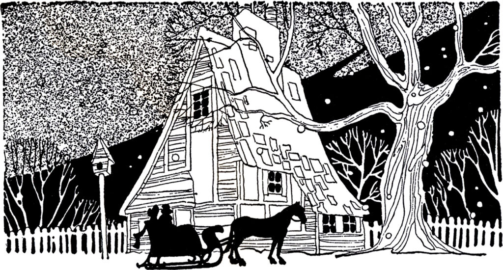 vintage house snow sleigh clipart