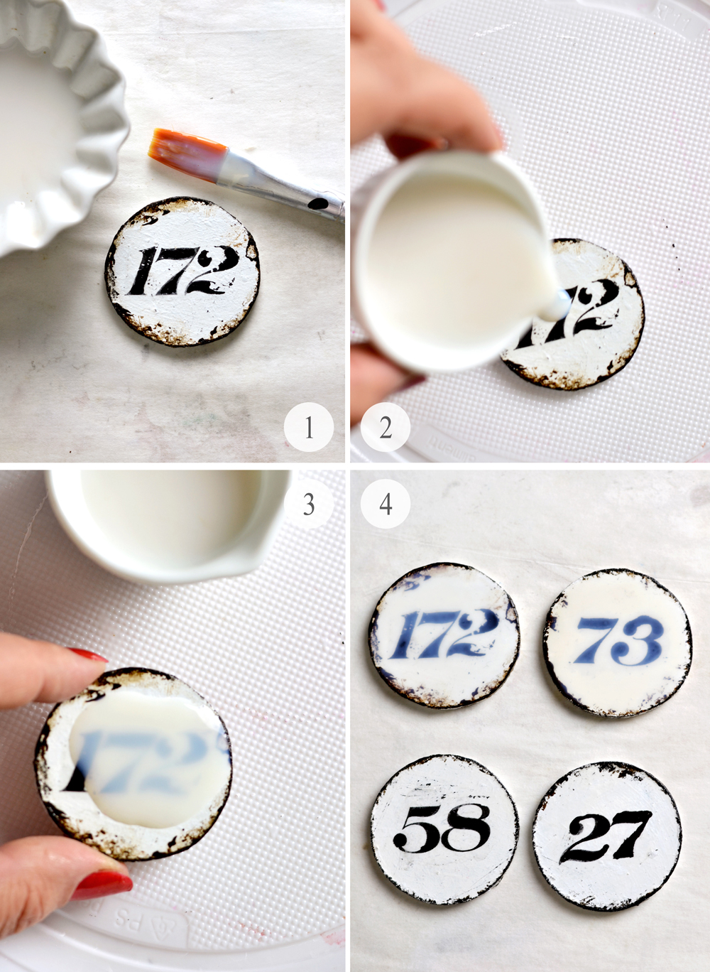 coating faux enamel number tags