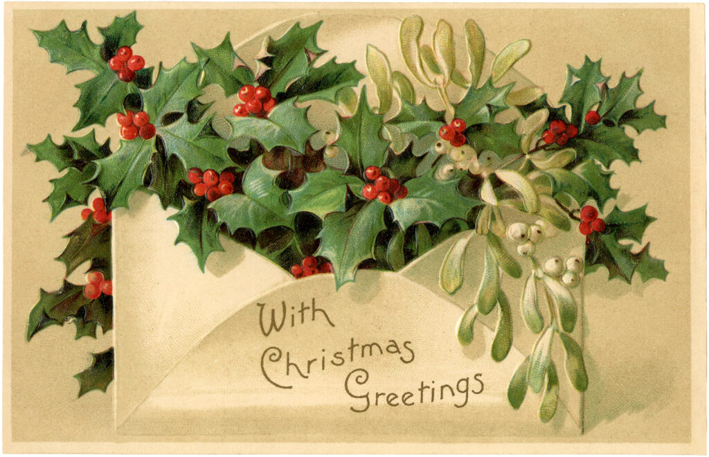 Christmas holly mistletoe envelope mail image