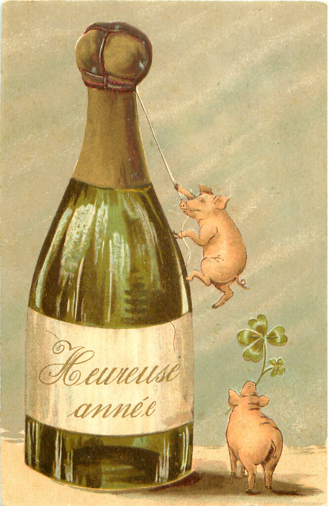 French Champagne Pigs New Year Image