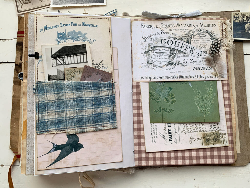 vintage fabric journal embellishments